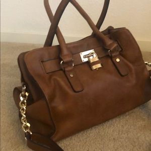 Brown faux leather satchel